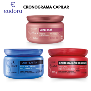 Combo Cronograma Capilar Eudora 3 Máscaras Hair Plastia Nutri Rose Cauterização dos Lisos